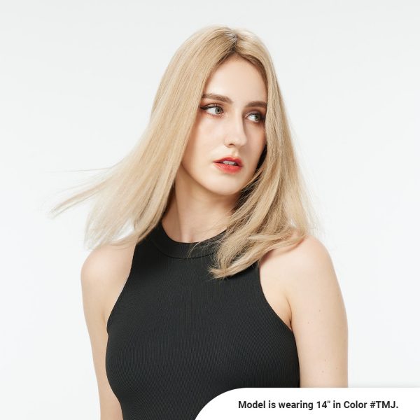 JULIE Deluxe Mono Top Hair Topper Mongolian Hair order from NEWTIMES HAIR worn by a model in black dress b