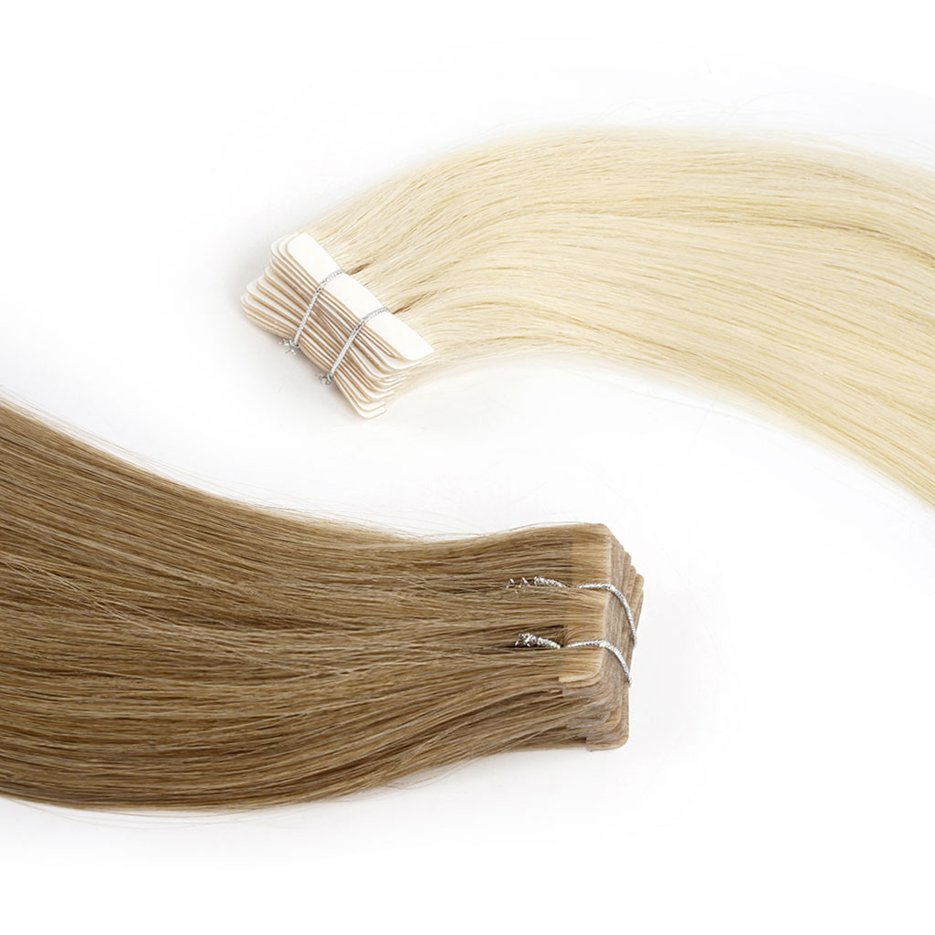 INJECTED TAPE IN Hair Extensions, 7-Star Full Cuticle Human Remy Hair in a yin-yang arrangement