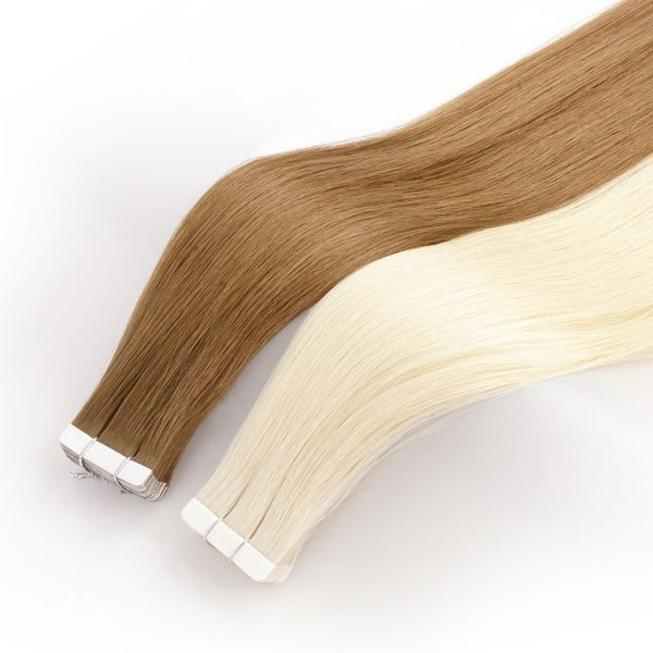 Best TAPE-IN Hair Extensions, 7-Star Full Cuticle Human Remy Hair in platinum and brown